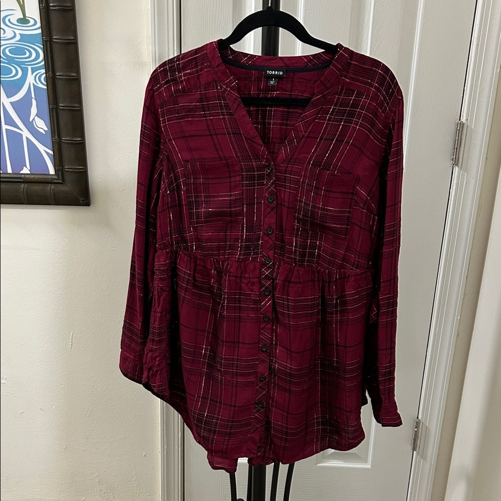 torrid Burgundy Plaid Button-Front Babydoll Shirt
